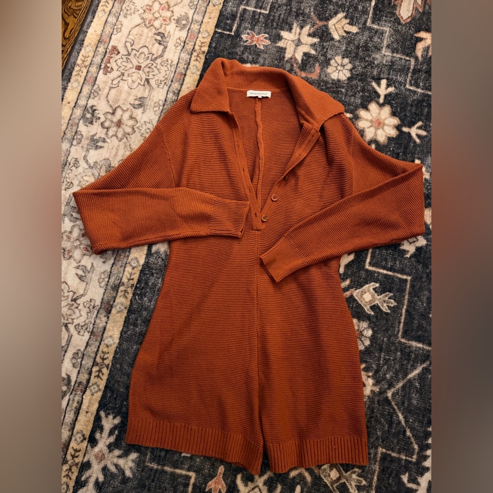 WeWoreWhat Half Button Purl Stitch Boxy Romper Size Medium